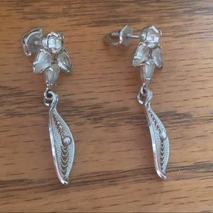 Silver Tone Rhinestone Dangling Earrings